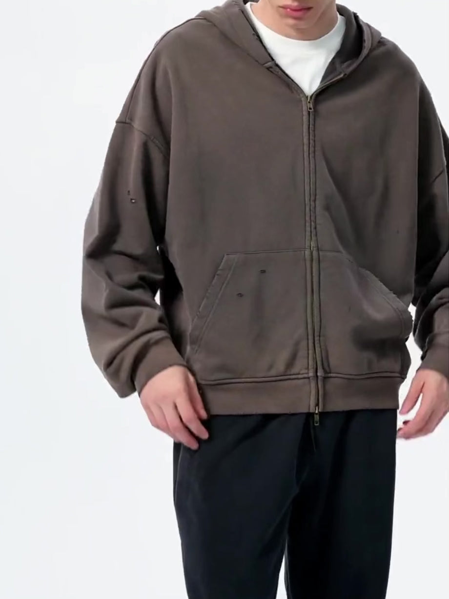 Vittoria Hand-Frayed Sunfade Zip Hoodie